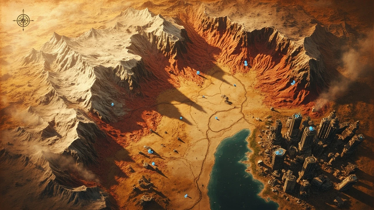 Map of Horizon Zero Dawn power cell locations across the Nora homeland