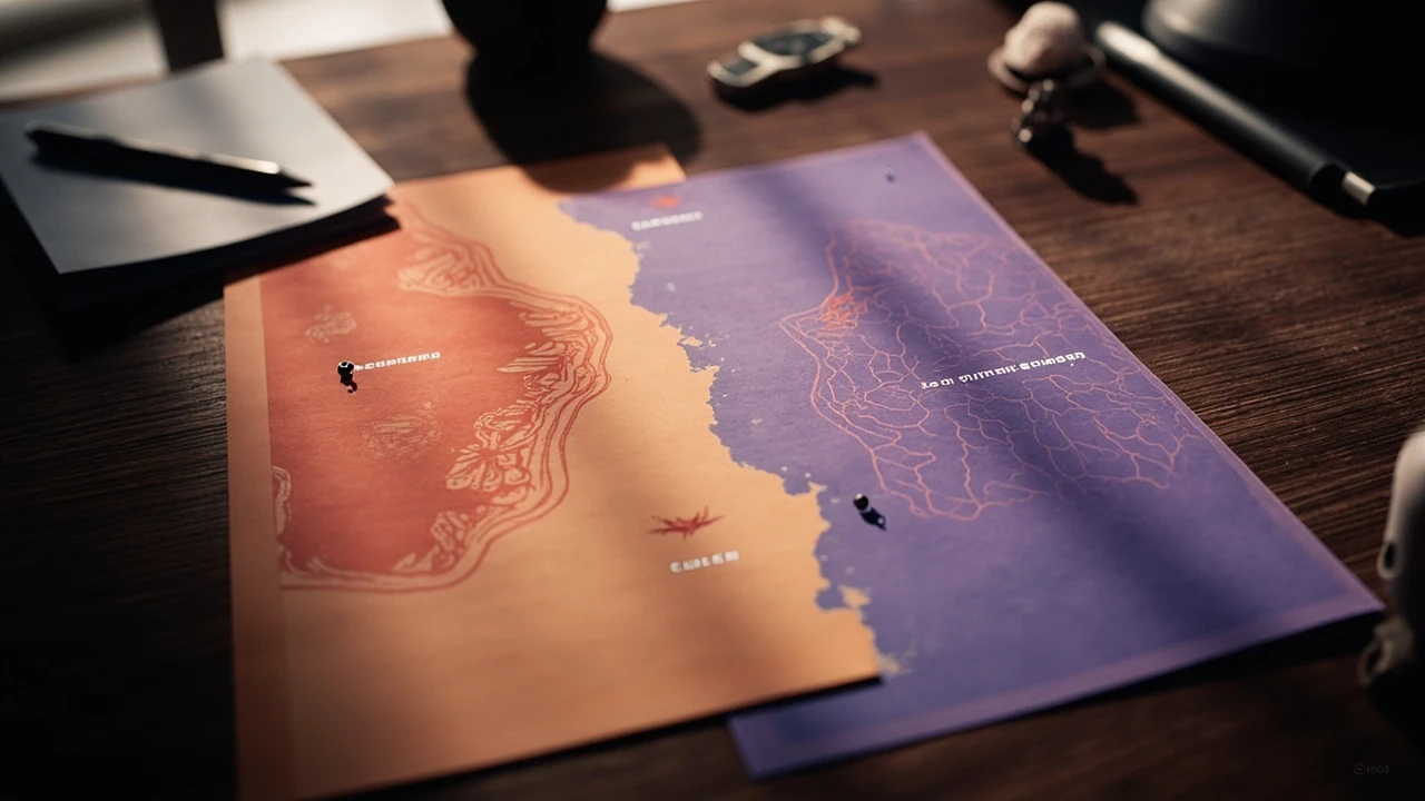 Two open-world Paldea region maps laid side by side for a pokemon scarlet vs violet edition comparison